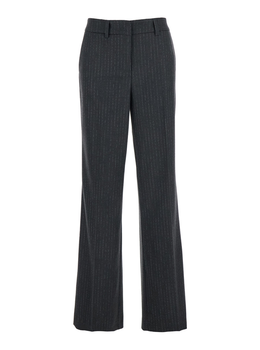 Grey Wool Blend Pants With Belt Loops Polyester Trousers