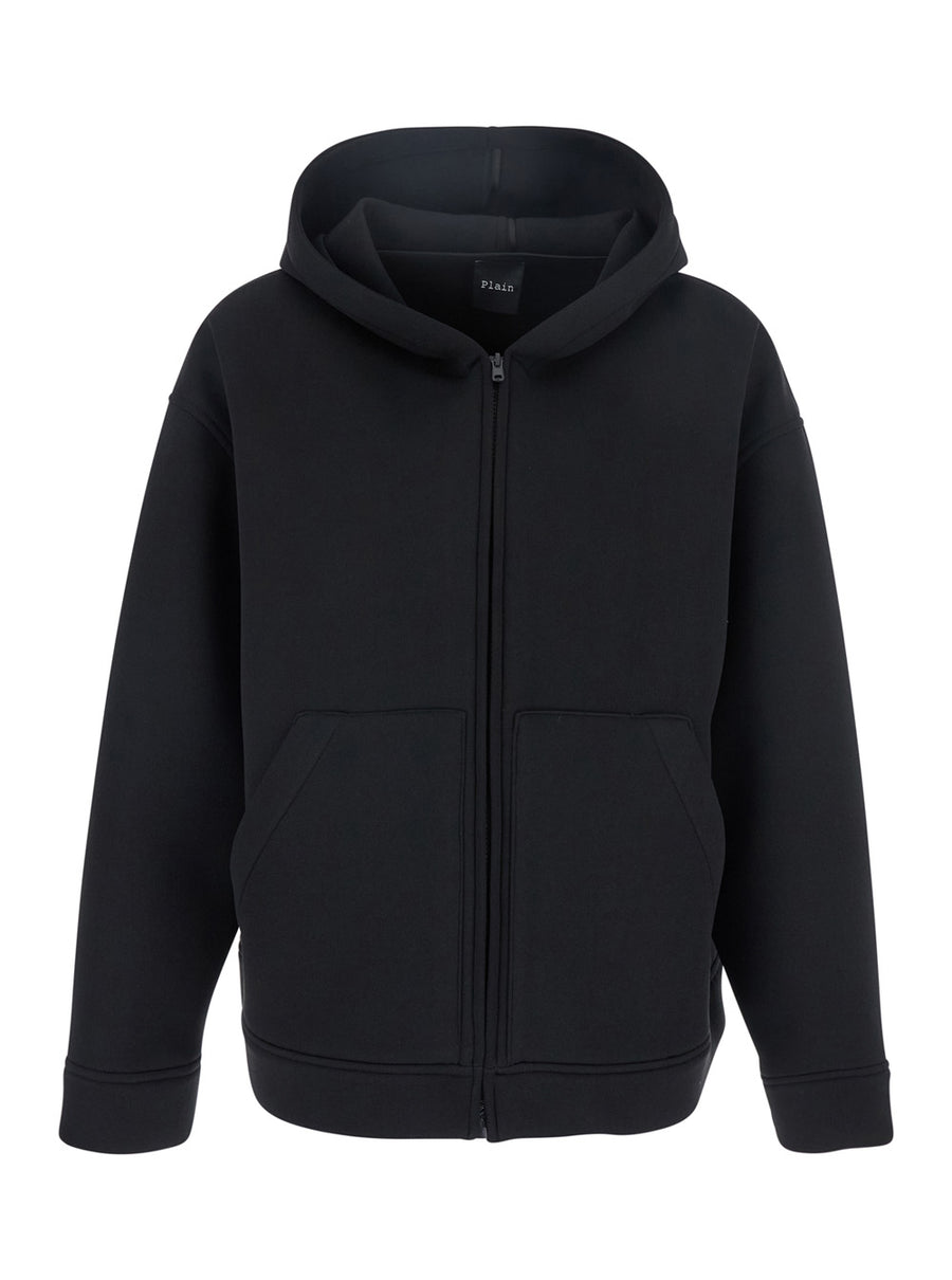 Black Jacket With Fixed Hood And Pockets Polyester Coat