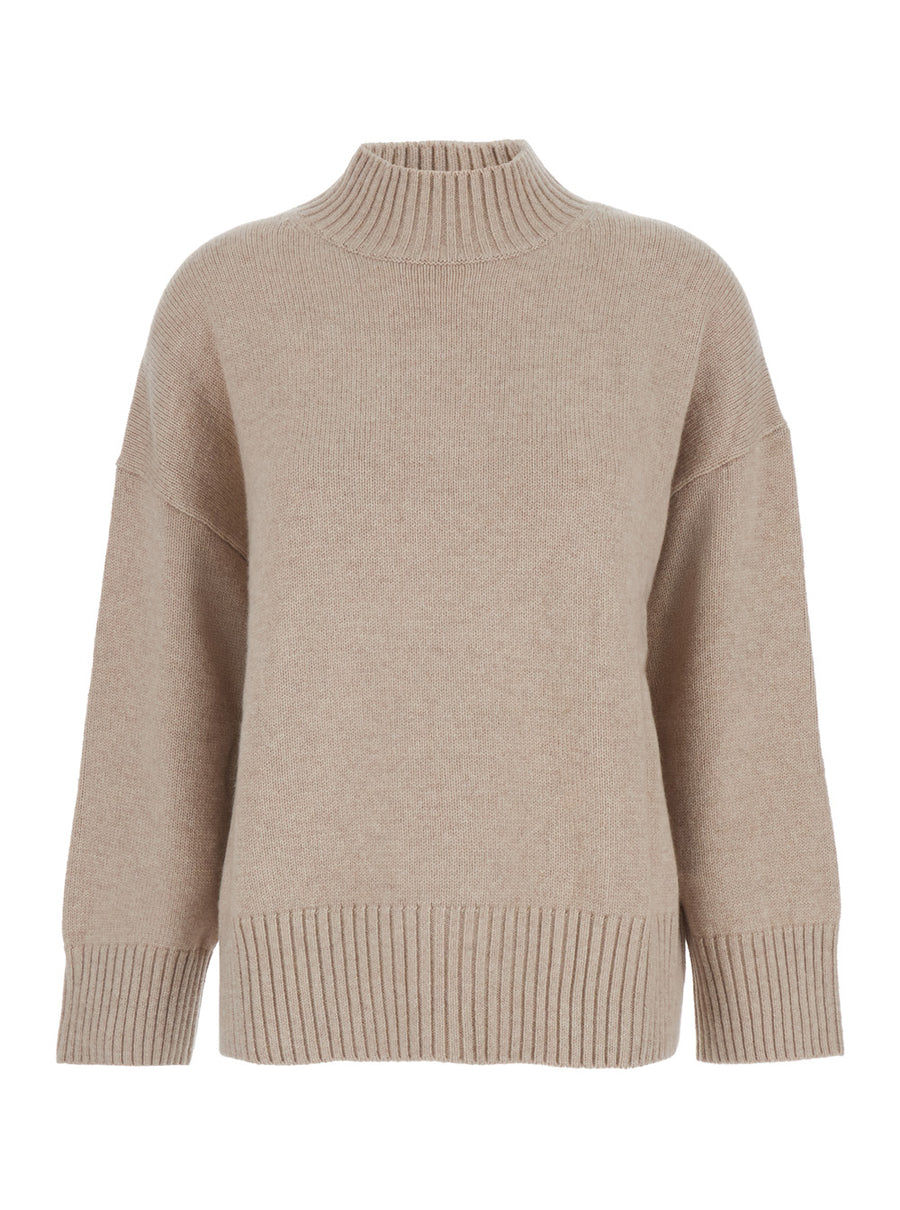 Beige Cashmere Turtleneck Sweater Tops