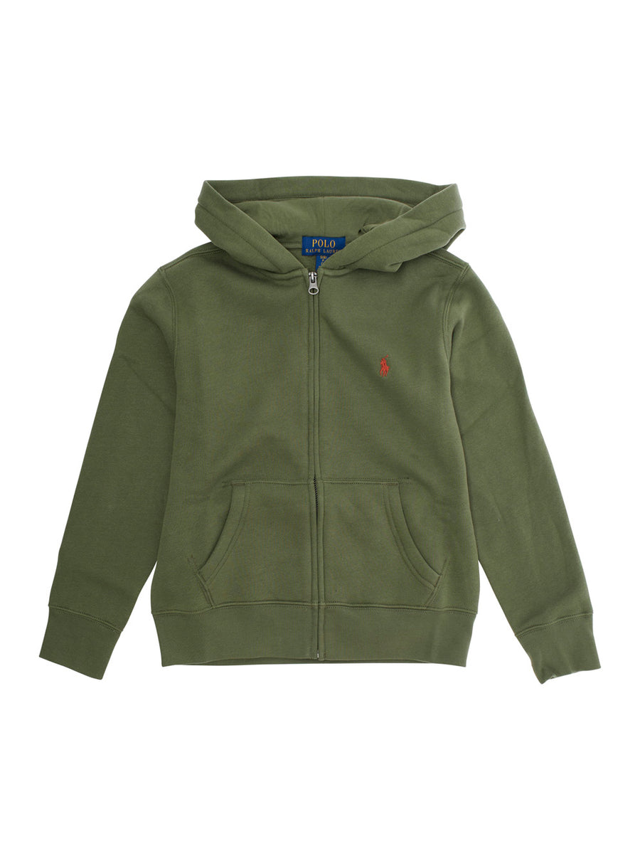 Green Zip Closure Sweatshirt With Pony Logo Cotton Hoods & Sweatshirts