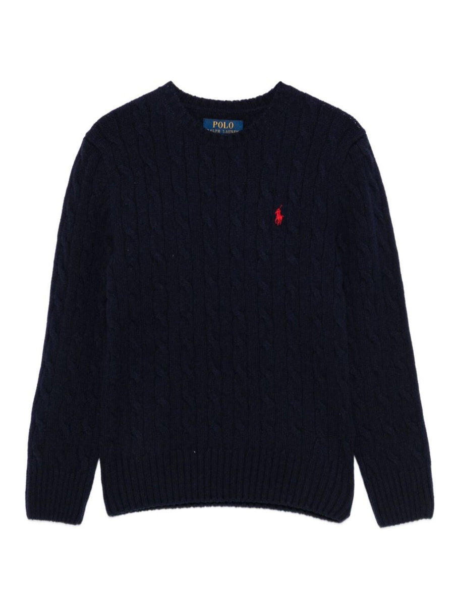 Blue Wool And Cashmere Sweater With Pony Embroidery Tops