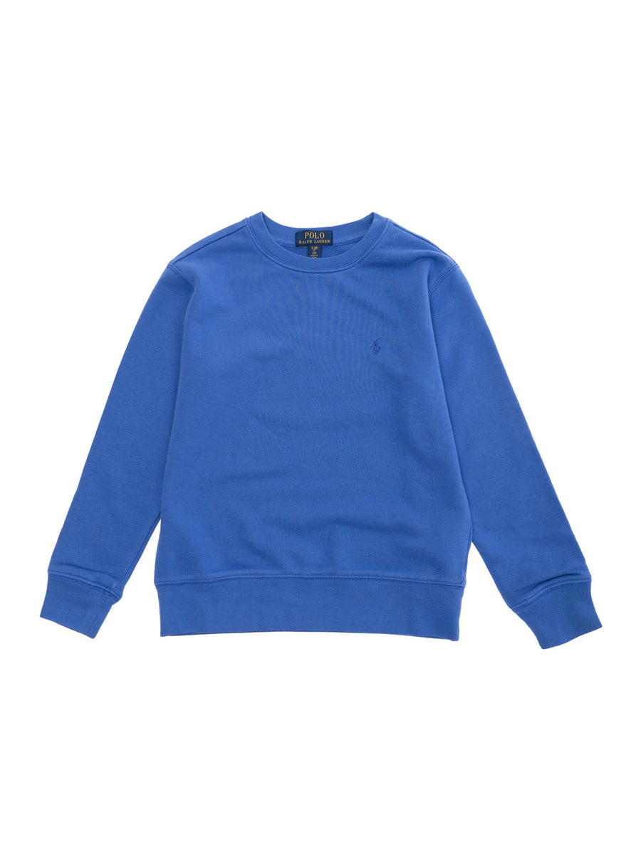 Blue Cotton Sweatshirt With Pony Embroidery Hoods & Sweatshirts