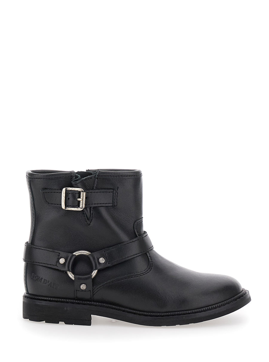 Black Ankle Boots With Harness Detail Rubber