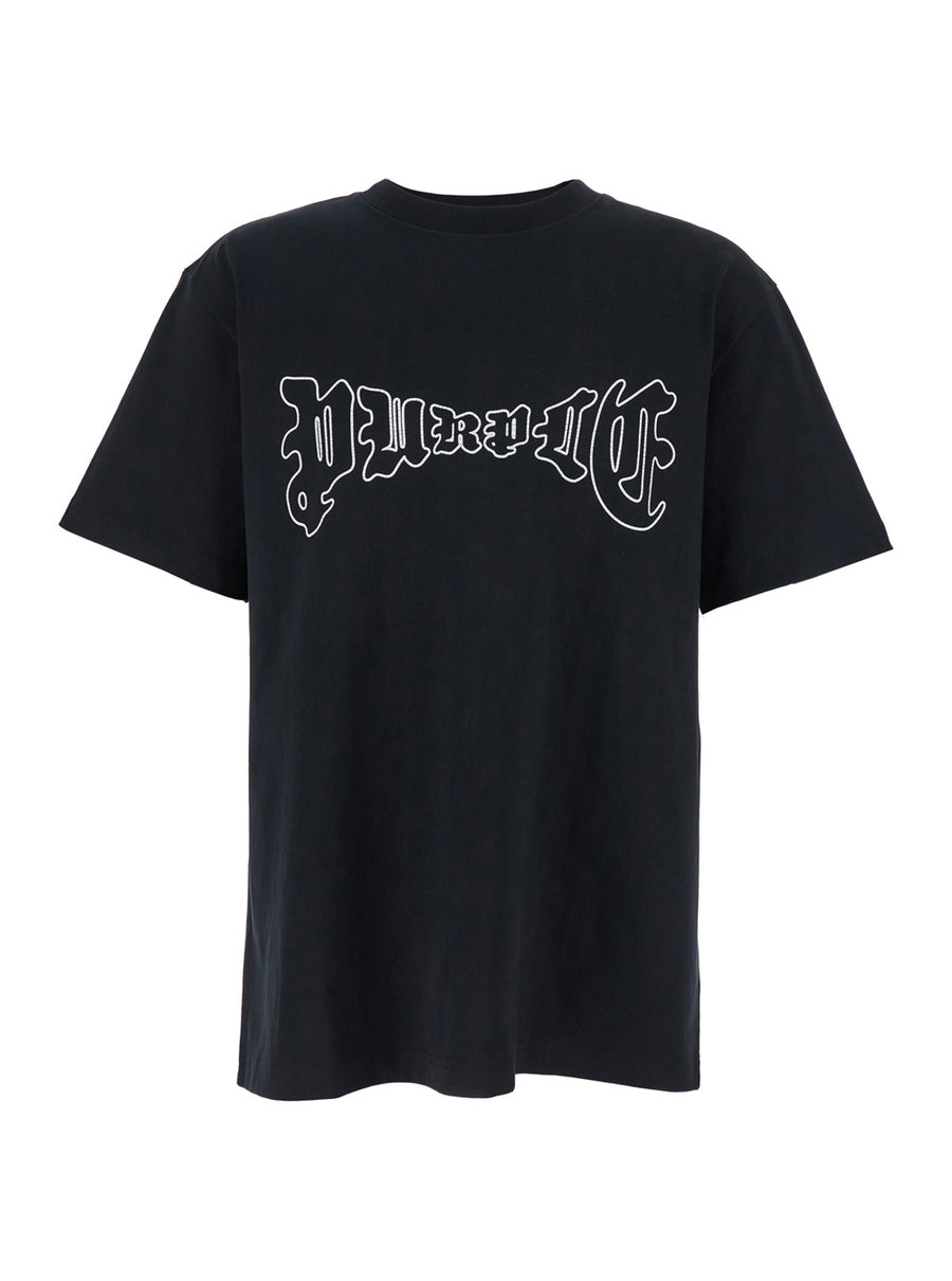 Black Crewneck T-Shirt With Logo Print Cotton T-shirts