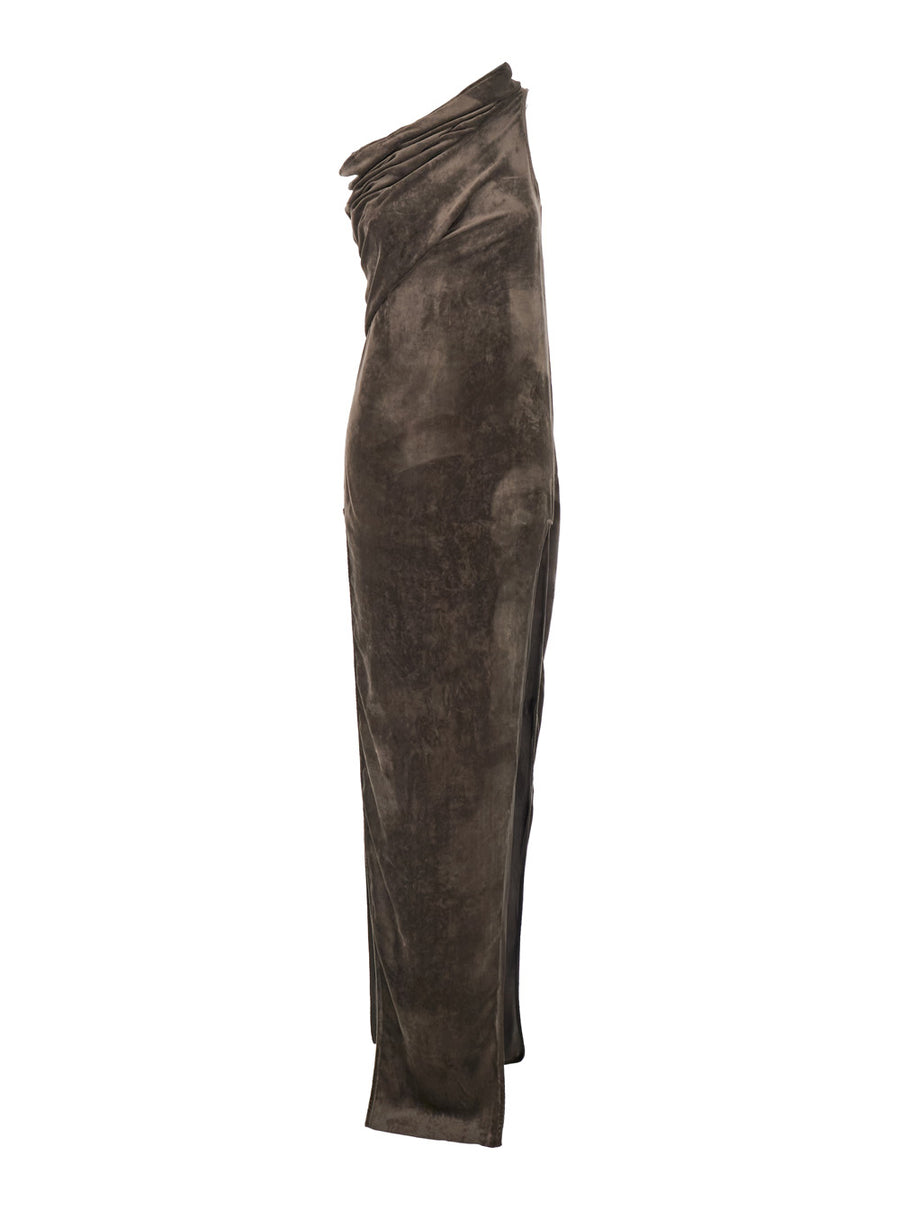 Brown Asymmetric Long Dress With Slit Viscose