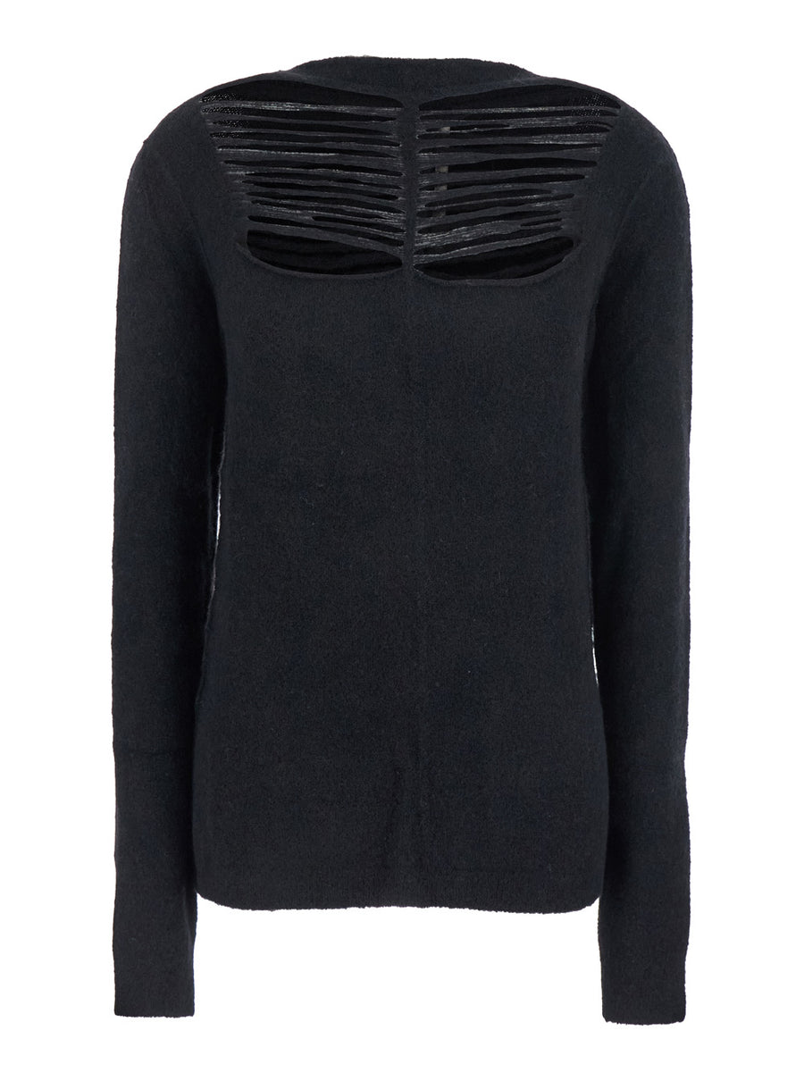 Black Sweater With Cut-Out Details Alpaca Tops