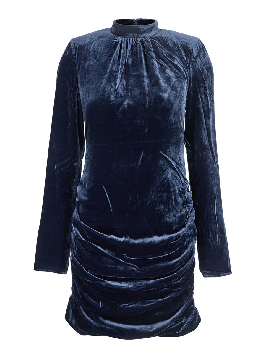 Blue Mini Dress With High Neck Viscose