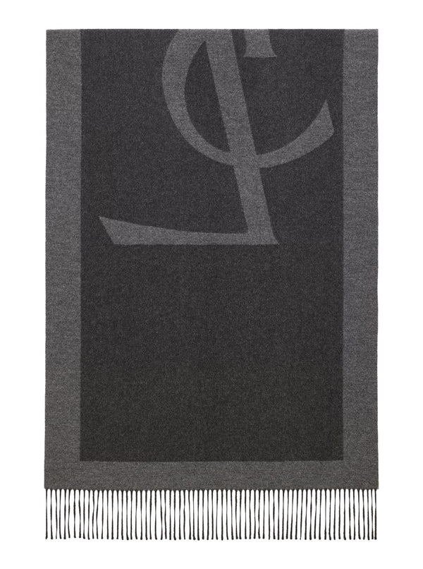 Grey Silk Scarf With Maxi Logo