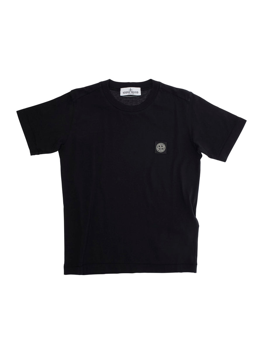Black T-Shirt With Round Neck And Logo Patch Cotton T-shirts