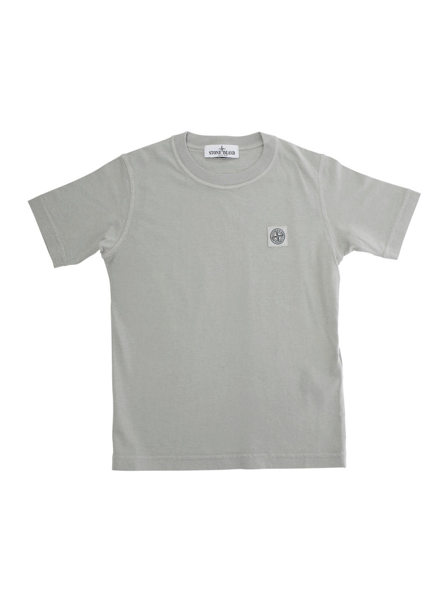 Grey T-Shirt With Round Neck And Logo Patch Cotton T-shirts