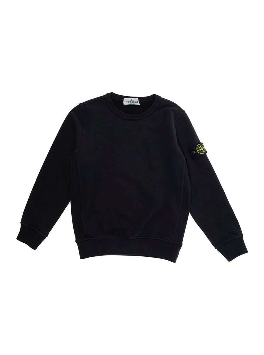 Crewneck Sweatshirt With Logo Patch Black Cotton Hoods & Sweatshirts