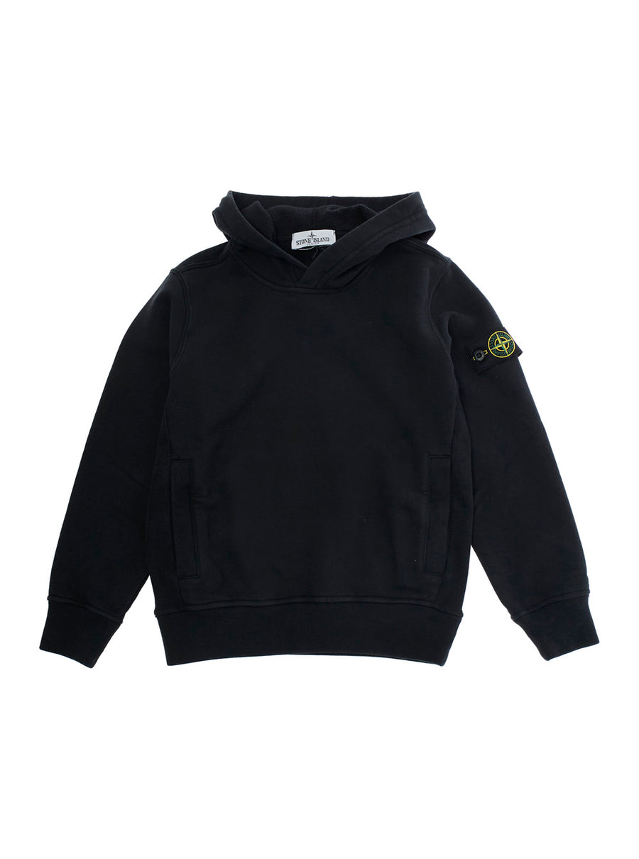 Black Hoodie With Logo Patch Cotton Hoods & Sweatshirts