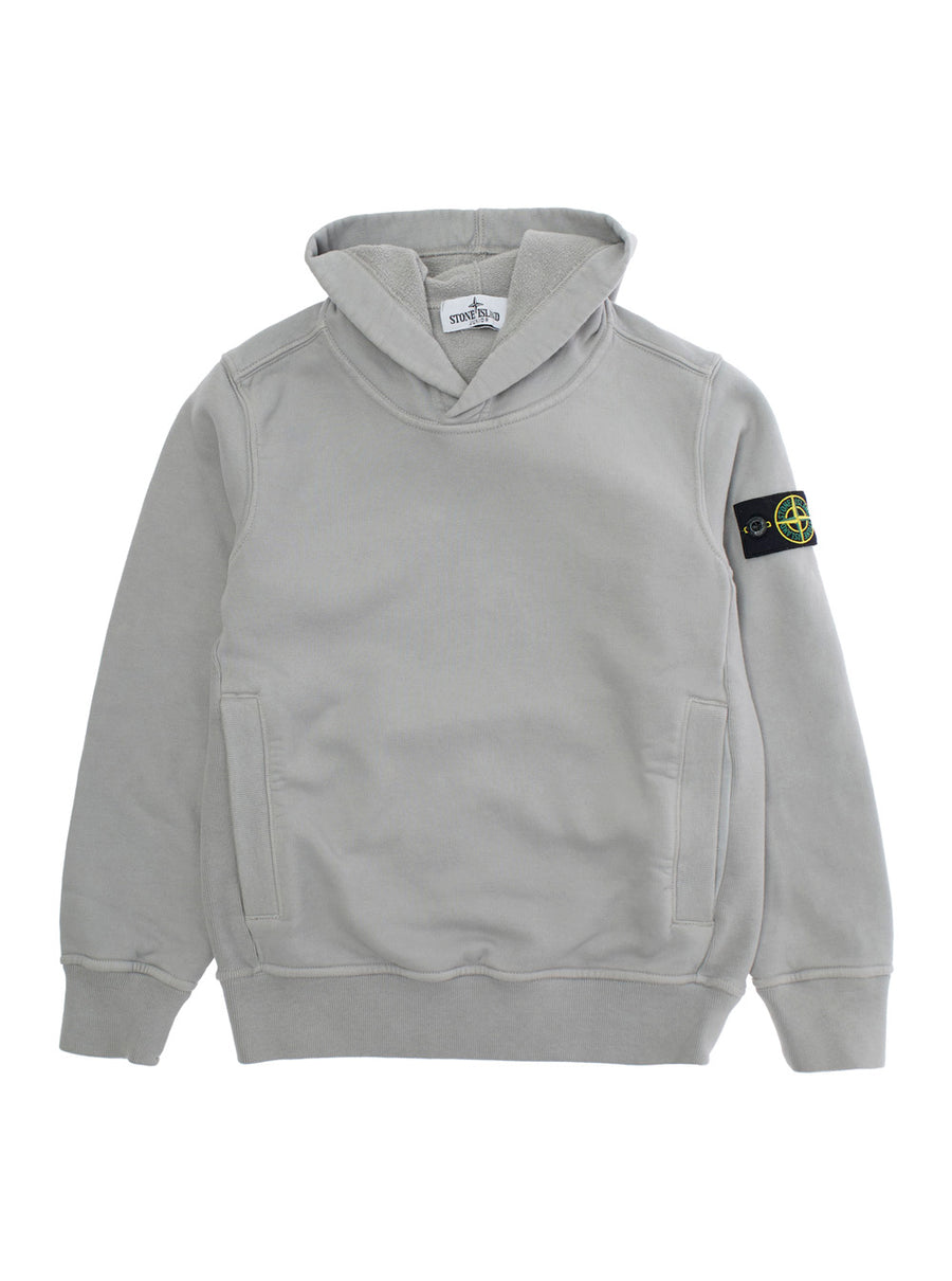 Grey Hoodie With Logo Patch Cotton Hoods & Sweatshirts