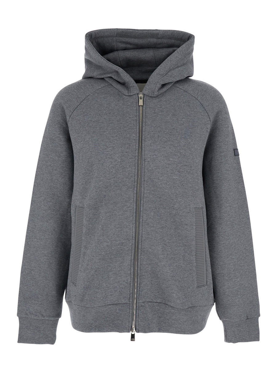 Grey Sweatshirt With Hood And Logo Patch Cotton Sweatshirts