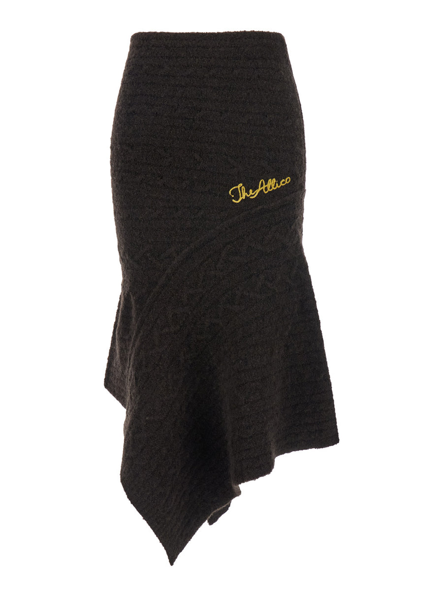 Brown Asymmetrical Wool Skirt With Logo