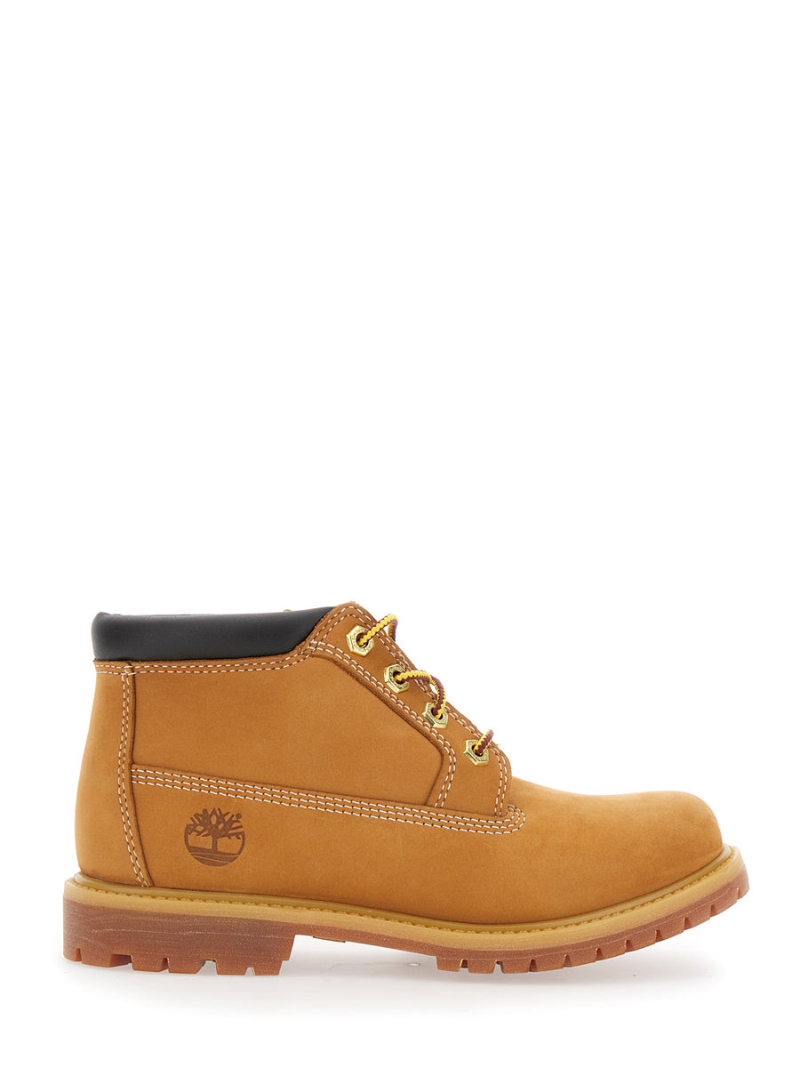 Beige Ankle Boots With Logo And Padded Rear Calf Leather