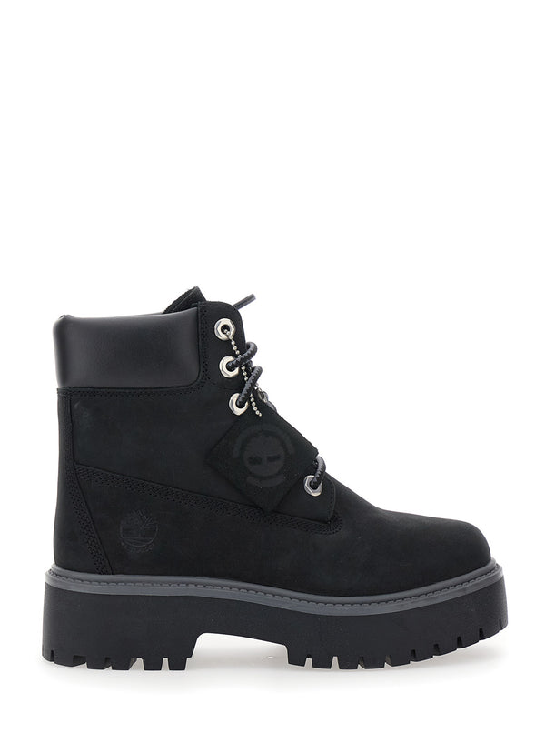 Black Water-Proof Boots With Logo Plate Nubuck Leather