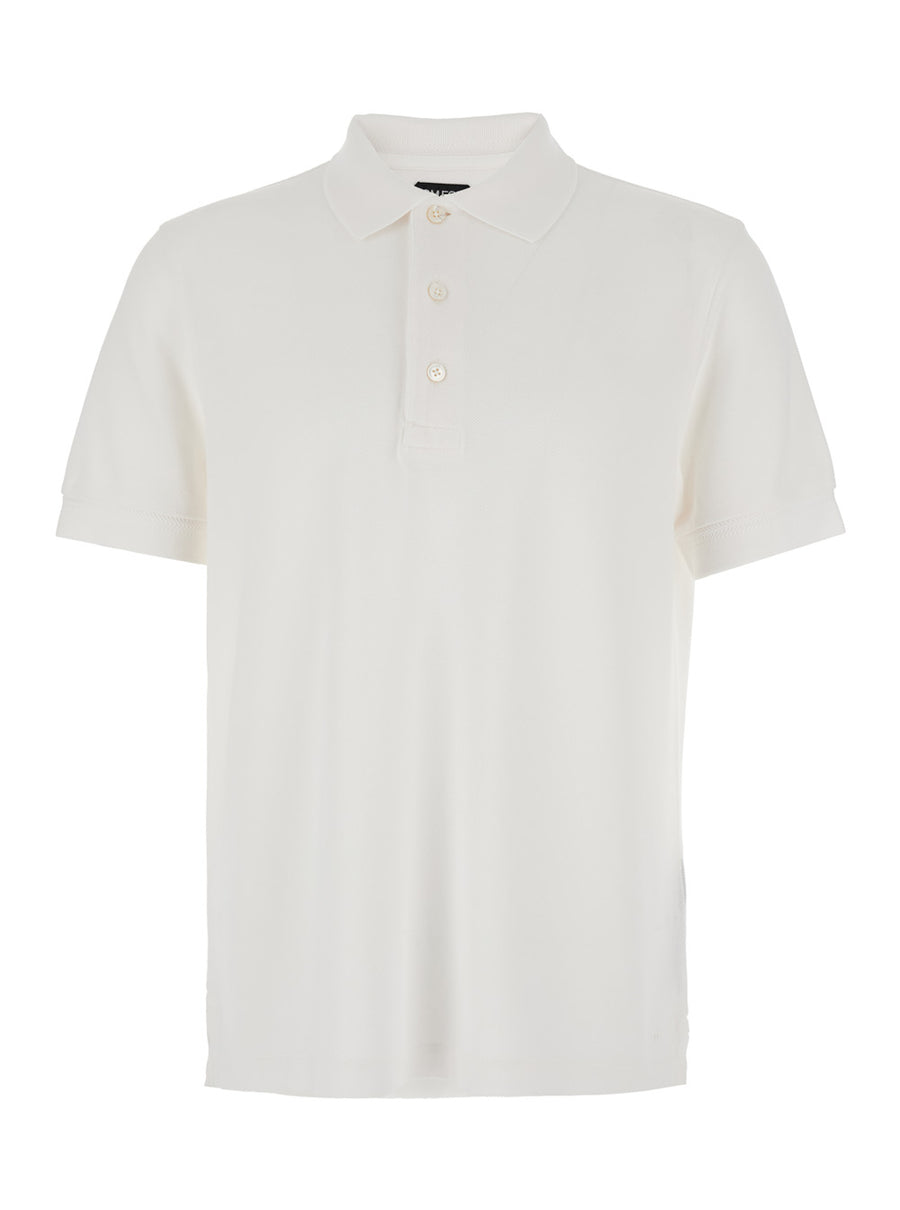 White Polo Shirt With Classic Collar Lyocell T-shirts