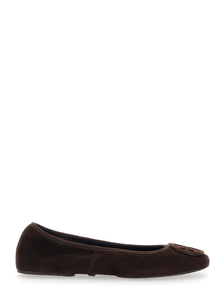 Brown Suede Ballerinas With Logo Plaque Ovine Ballerina Shoes