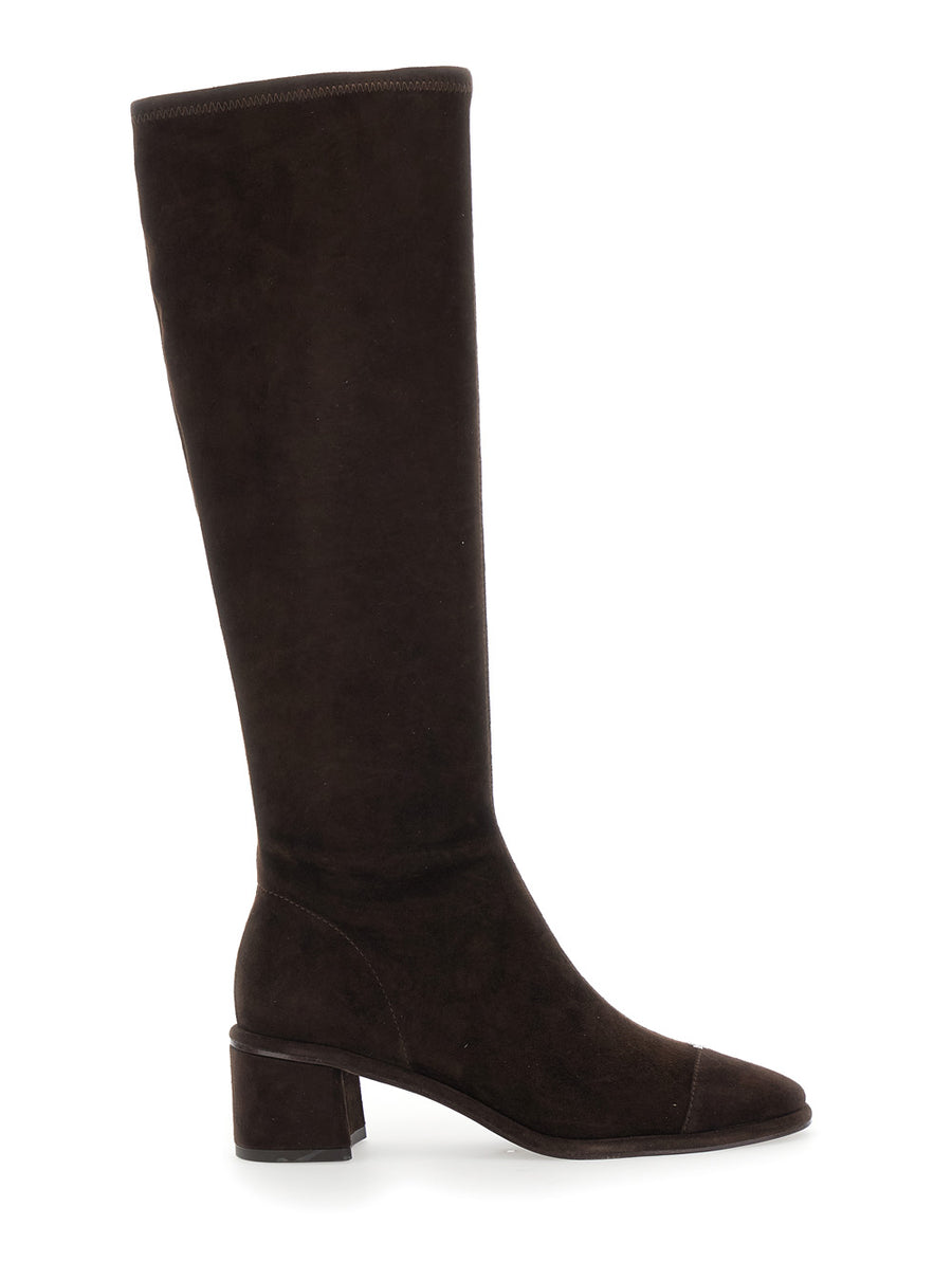 Brown Knee-High Suede Boots With Block Heel Goat