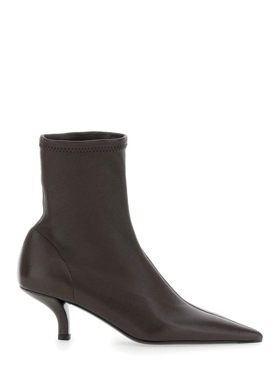 Brown Leather Ankle Boots With Pointed Toe