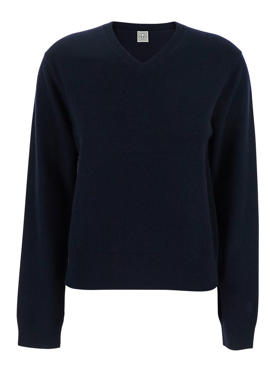 Blue Cashmere V Neck Sweater Tops