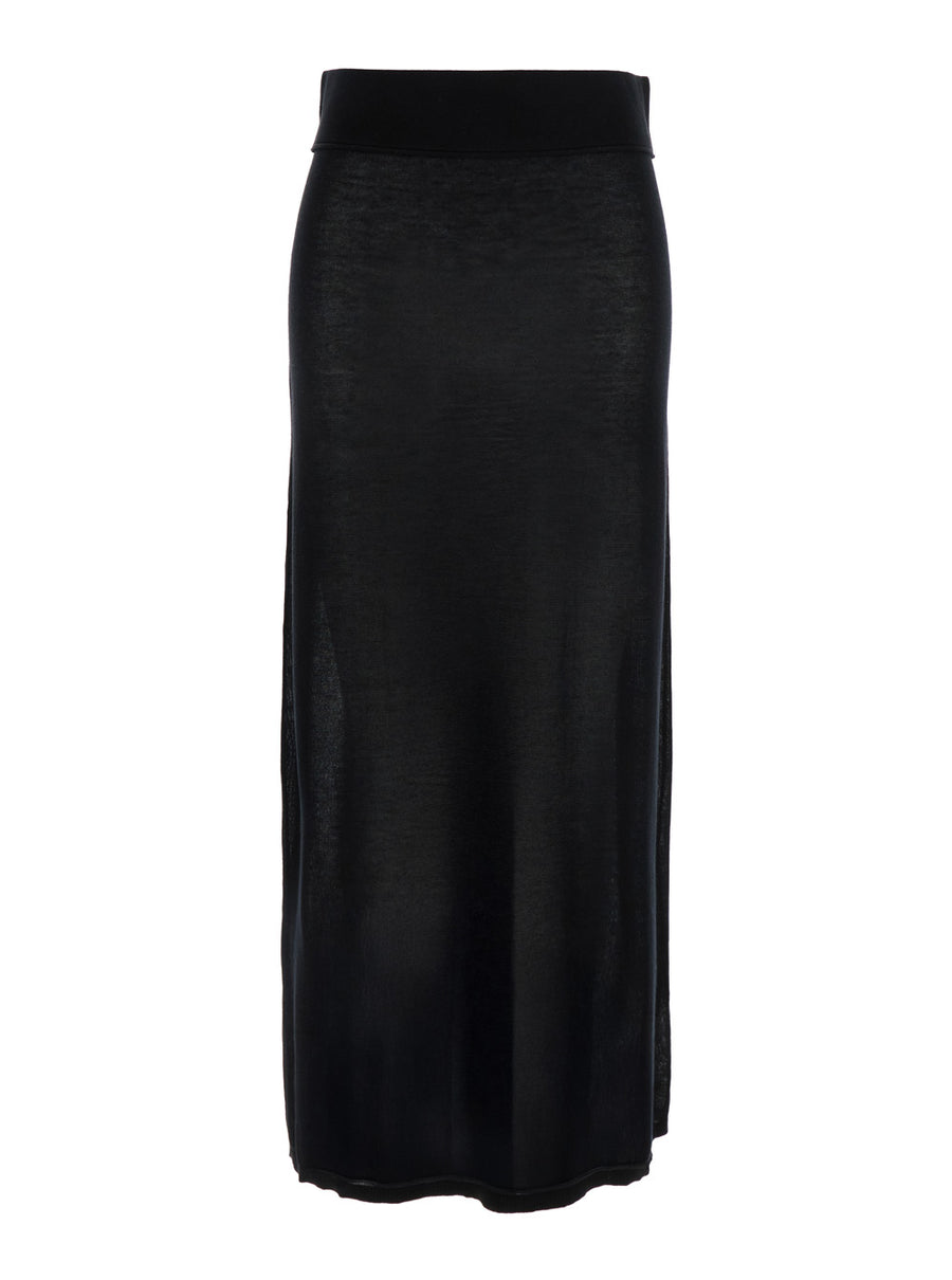 Black Long Skirt With Elastic Waist Lyocell