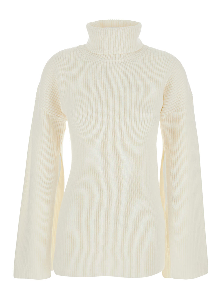 White High Neck Wool Jumper Tops