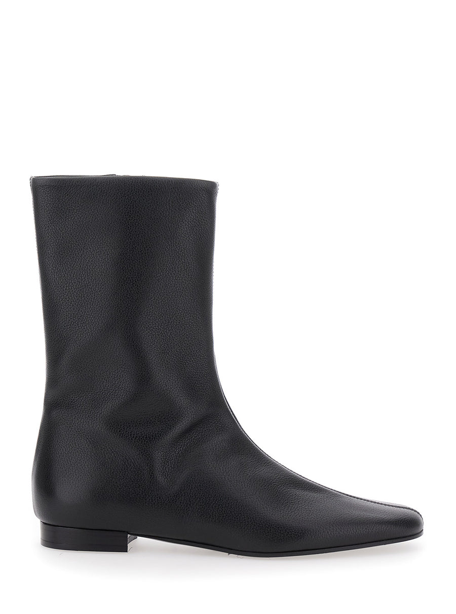 Black Ankle Boots With Pointed Toe Leather