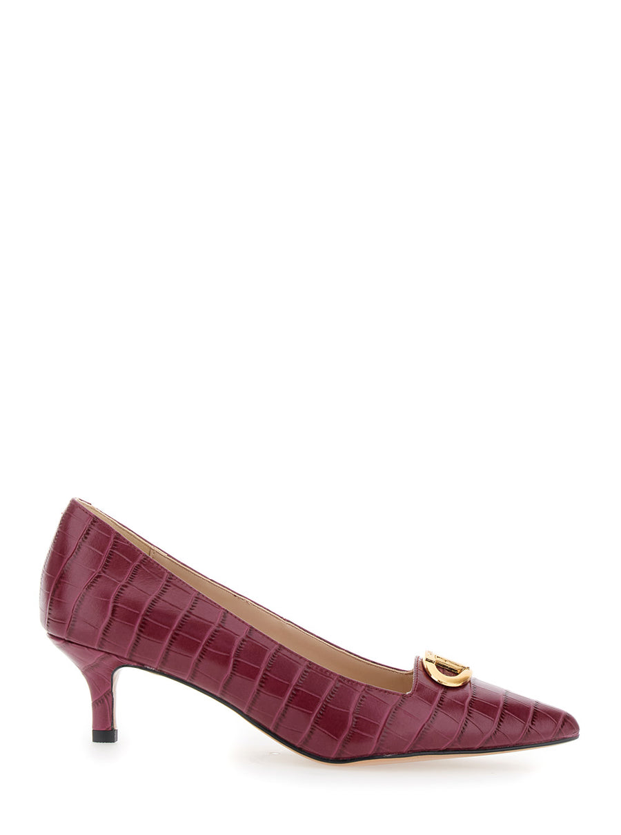 Bordeaux Pumps With Embossed Crocodile Effect Red Leather