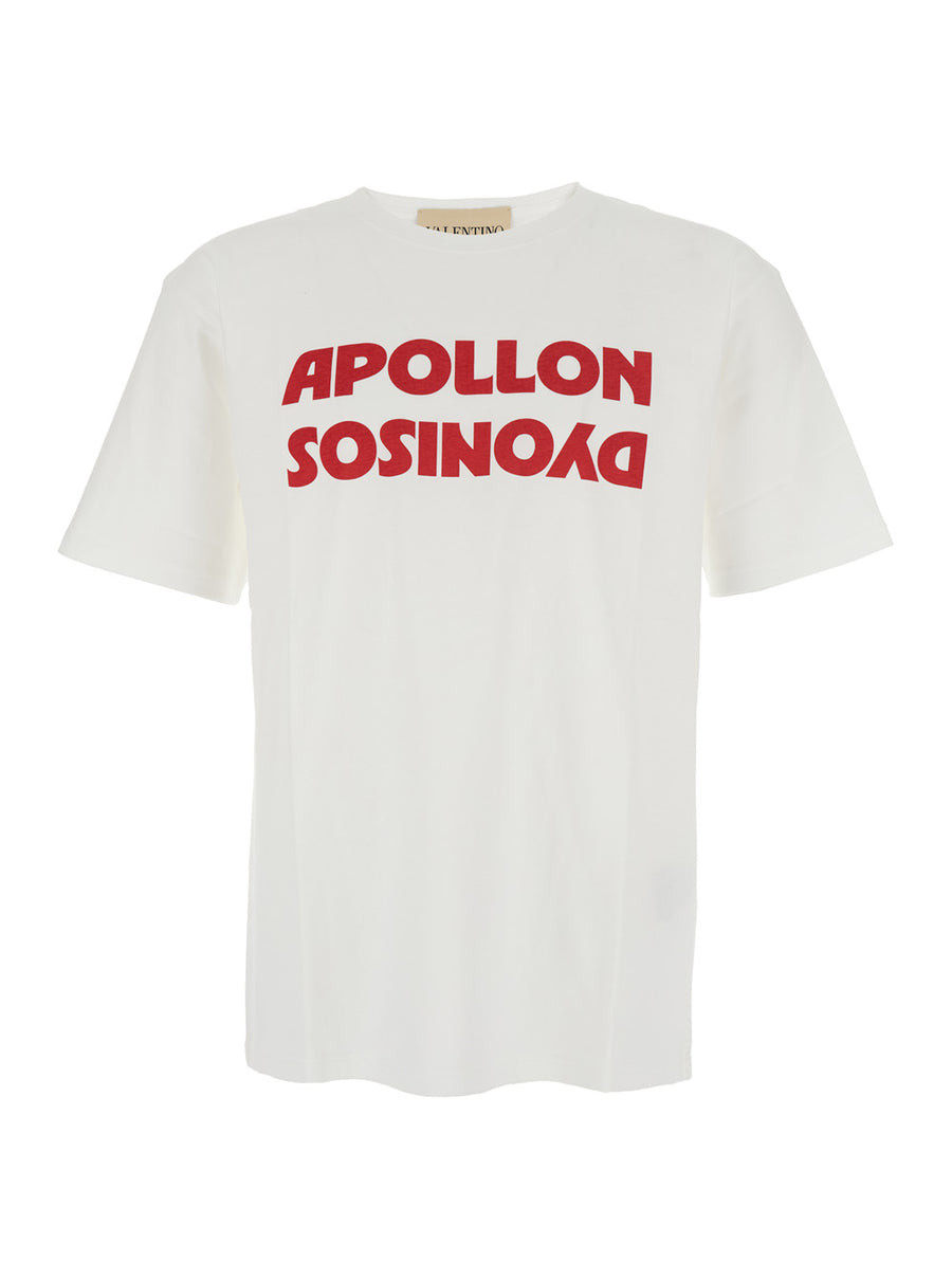 White Cotton Crewneck T-Shirt With Front Print T-shirts