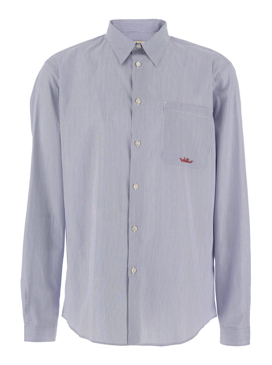 Light Blue Cotton Shirt With Striped Motif