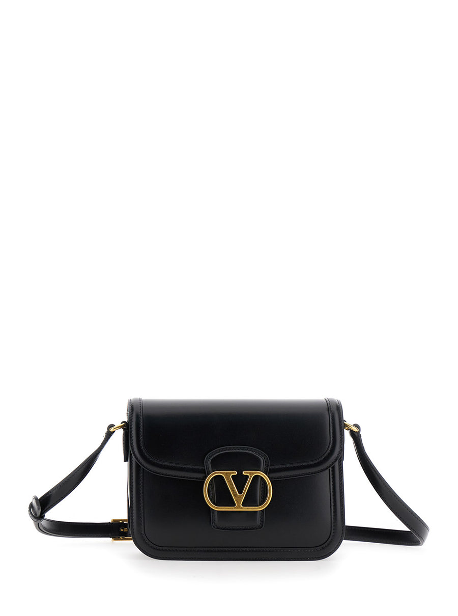 Black Crossbody Bag With Vlogo Detail Calf Shoulder