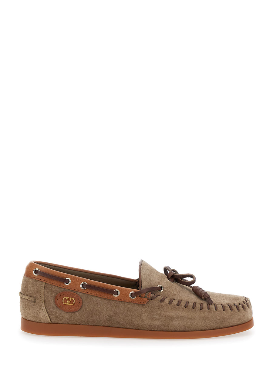 Brown Loafers With Vlogo Patch Cow Leather