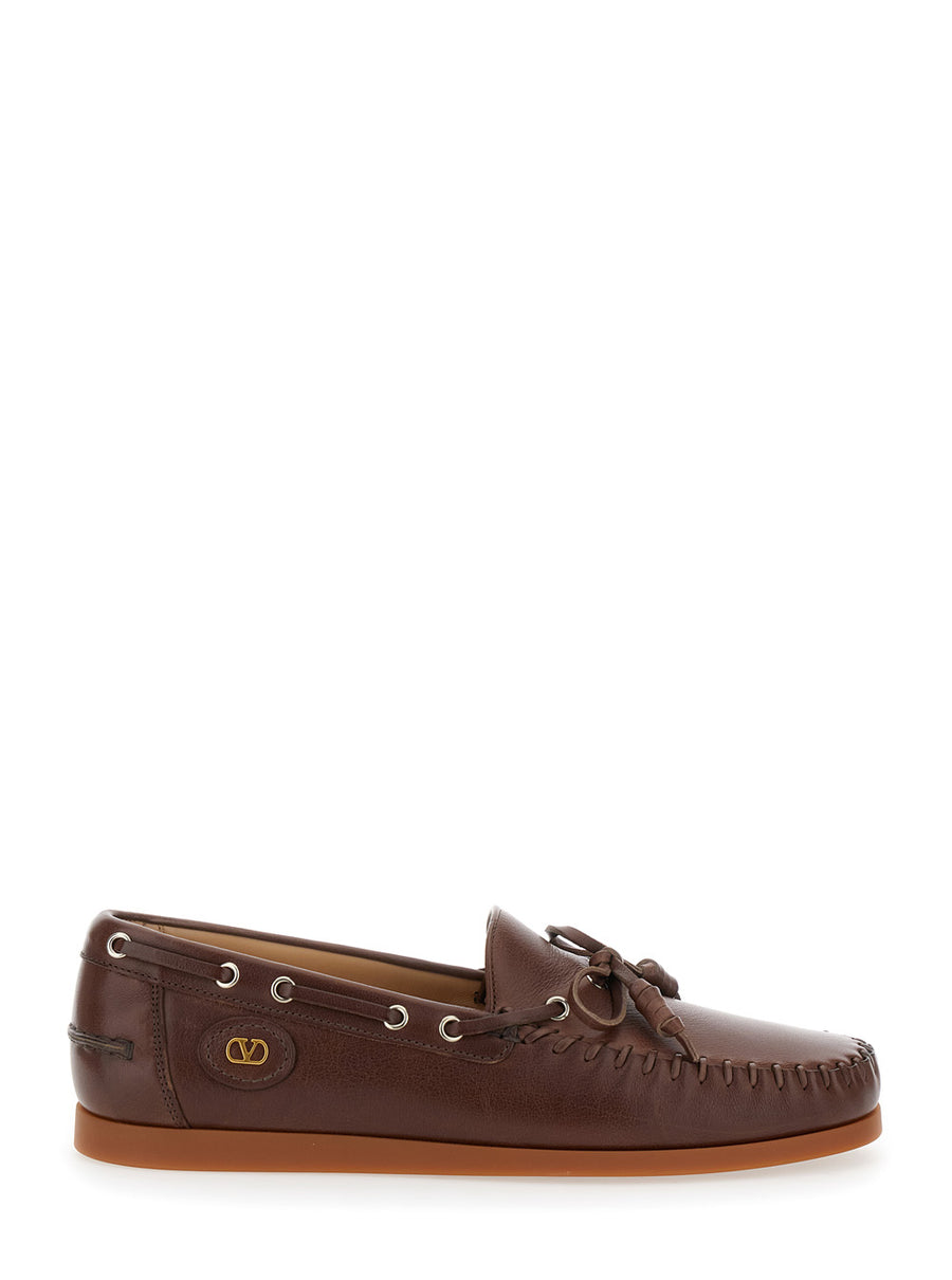 Brown Leather Loafers With Vlogo Patch Buffalo