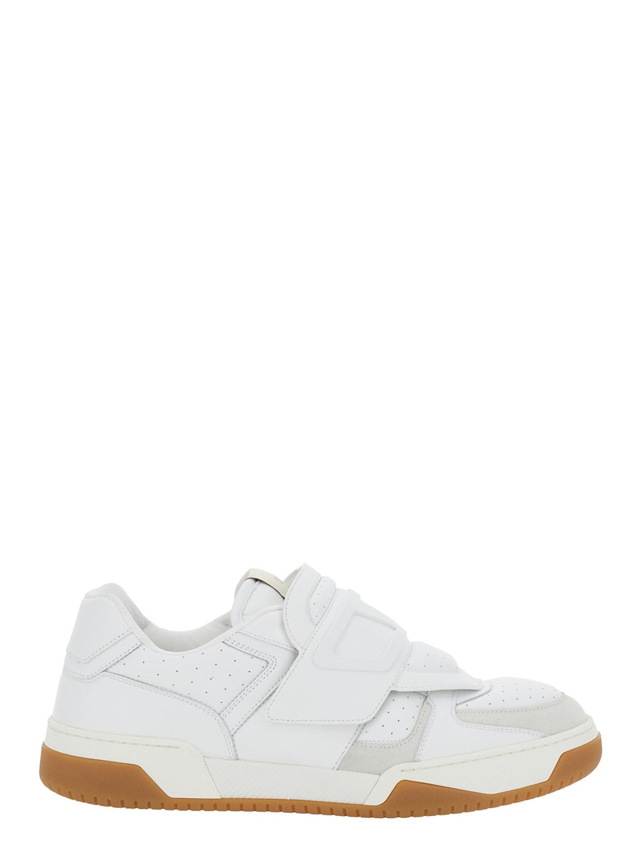 White Low Top Sneakers With Maxi Vlogo Calf Trainers