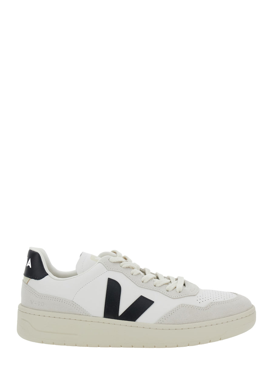 V90 White Sneaker With Side Logo Leather Trainers