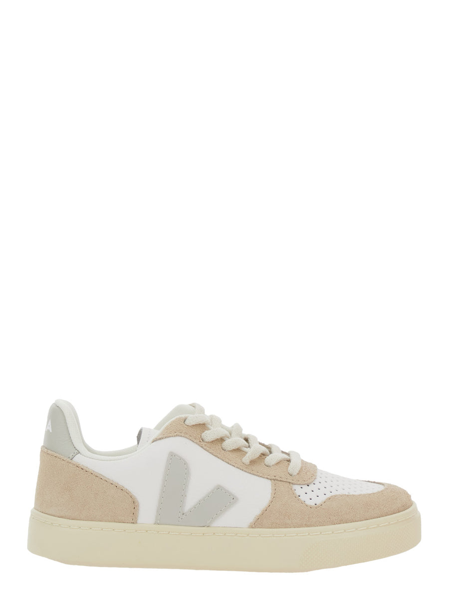 White Low Top Sneakers With Logo Patch Leather Trainers