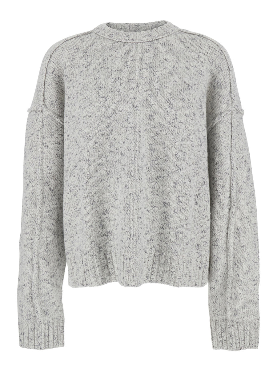Grey Crewneck Sweater With Dropped Shoulders Wool Tops