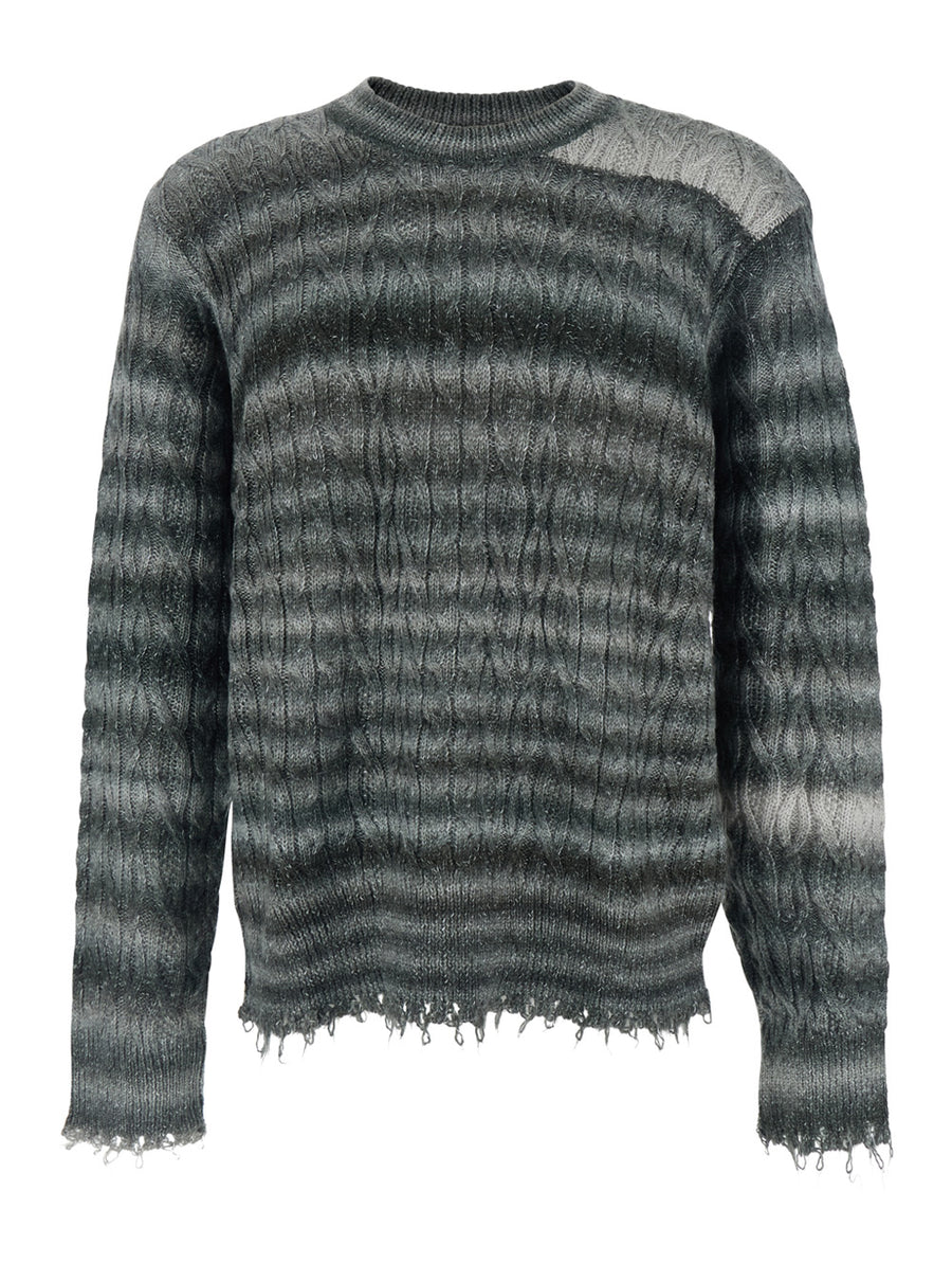 Grey Crewneck Sweater With Fringed Hem Nylon (recycled) Tops