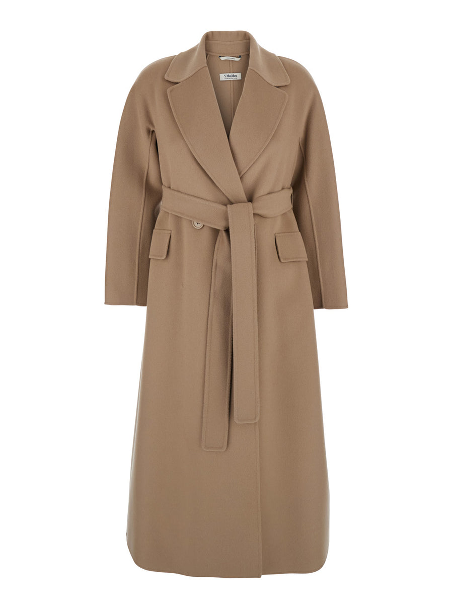 Beige Coat With Wide Notched Revers Virgin Wool