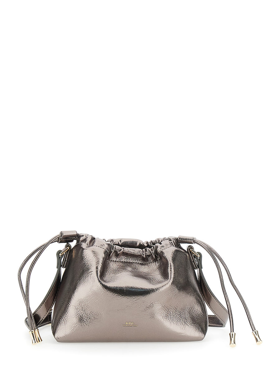 Metallic Shoulder Bag With Drawstring Closure Polyurethane