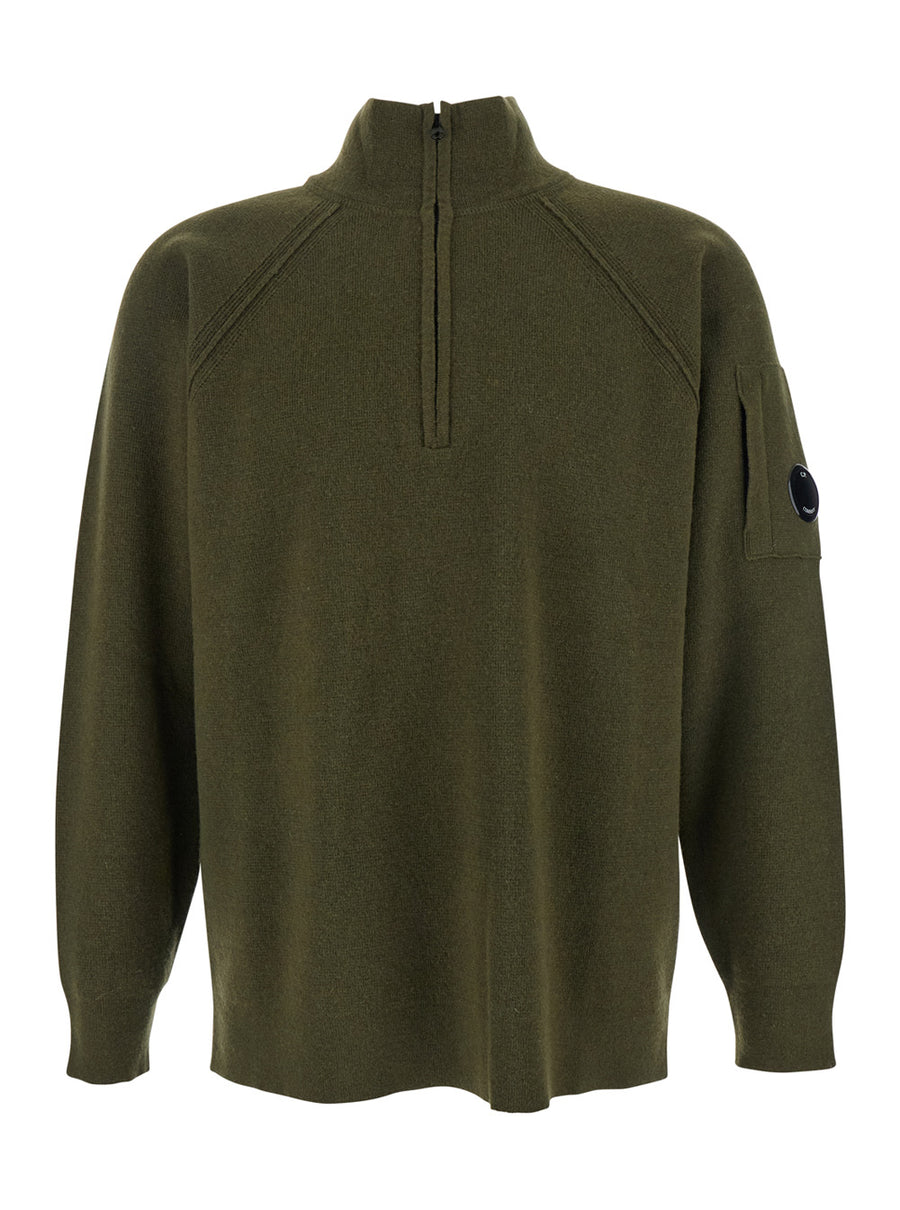 Green Turtleneck Sweater With Logo Plaque Wool Tops