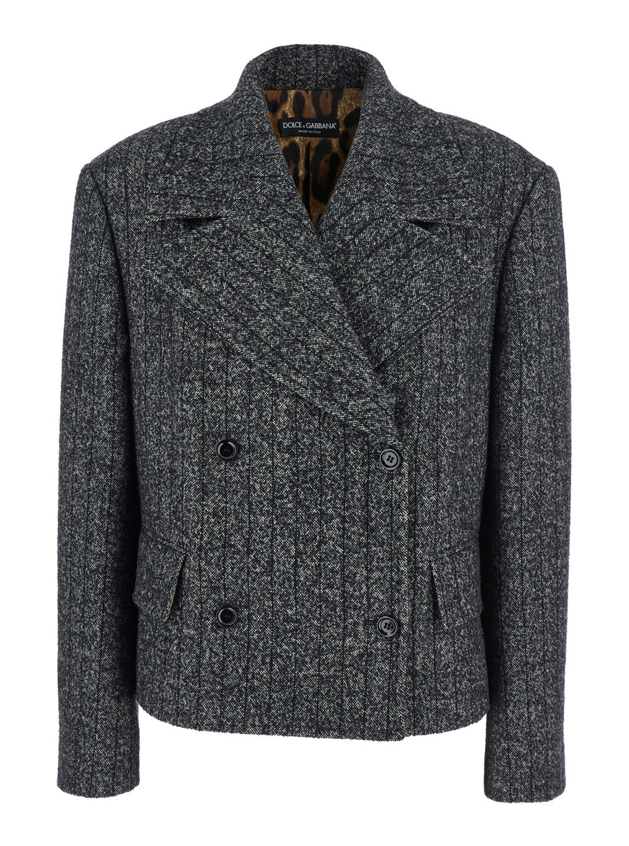 Grey Double-Breasted Wool Blend Jacket Virgin Blazers