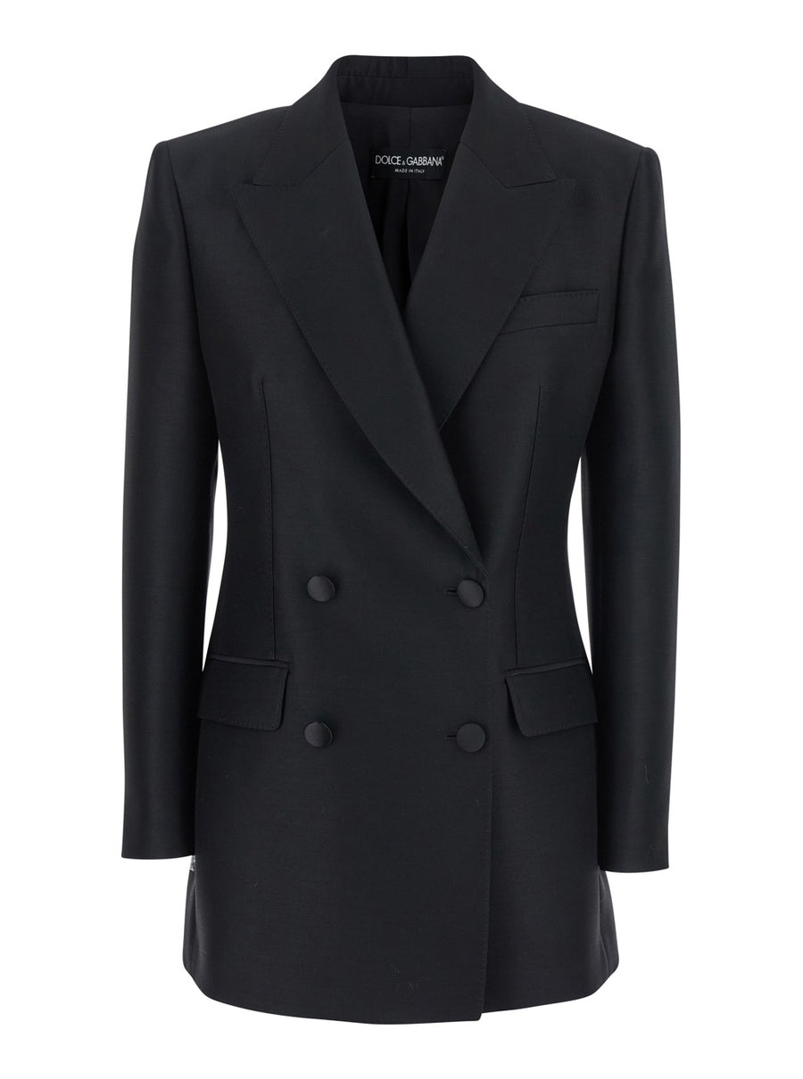 Black Double-Breasted Wool And Silk Jacket Virgin Blazers