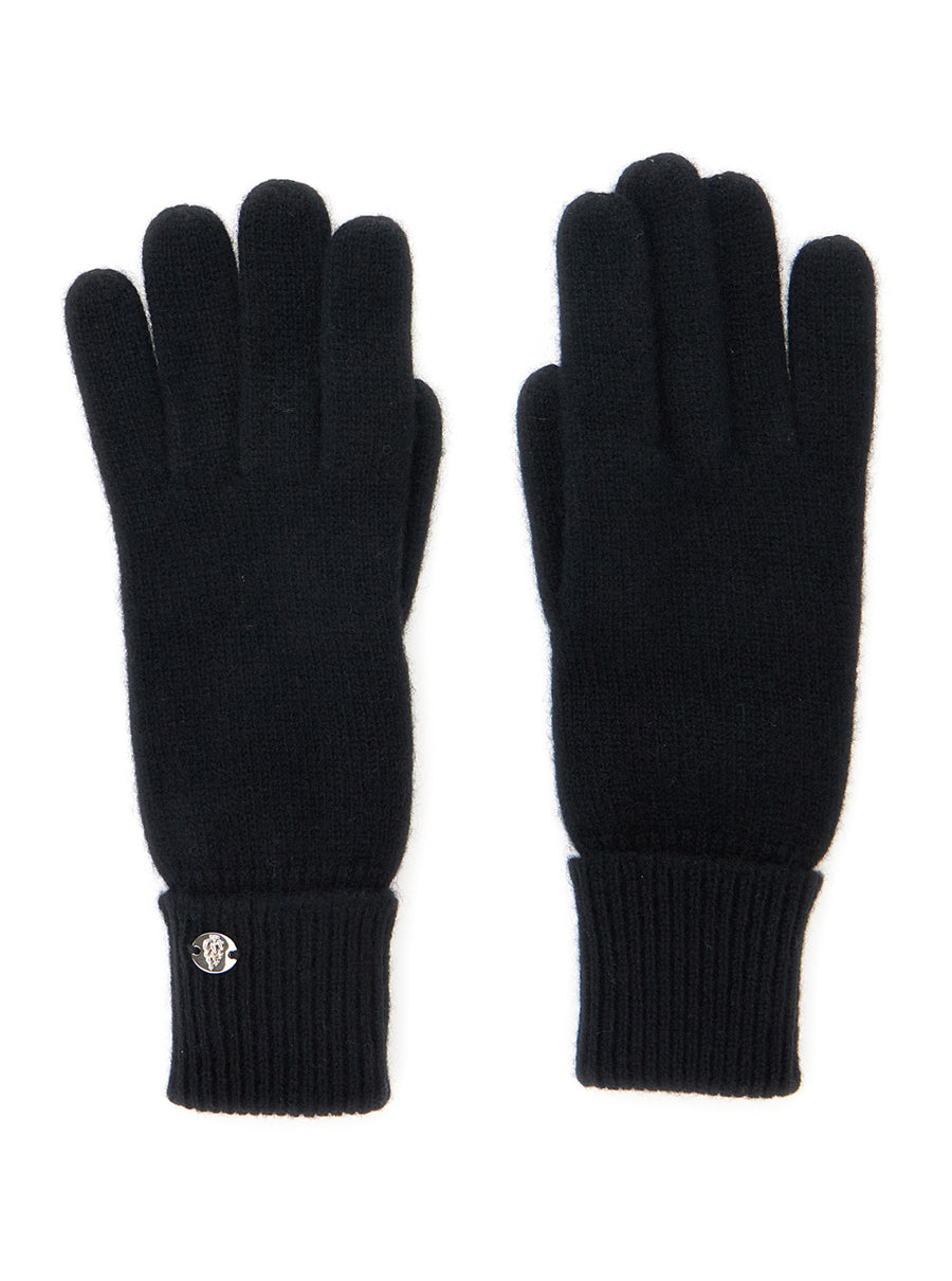 Blaire Black Gloves With Logo Plaque Detail Cashmere Hat