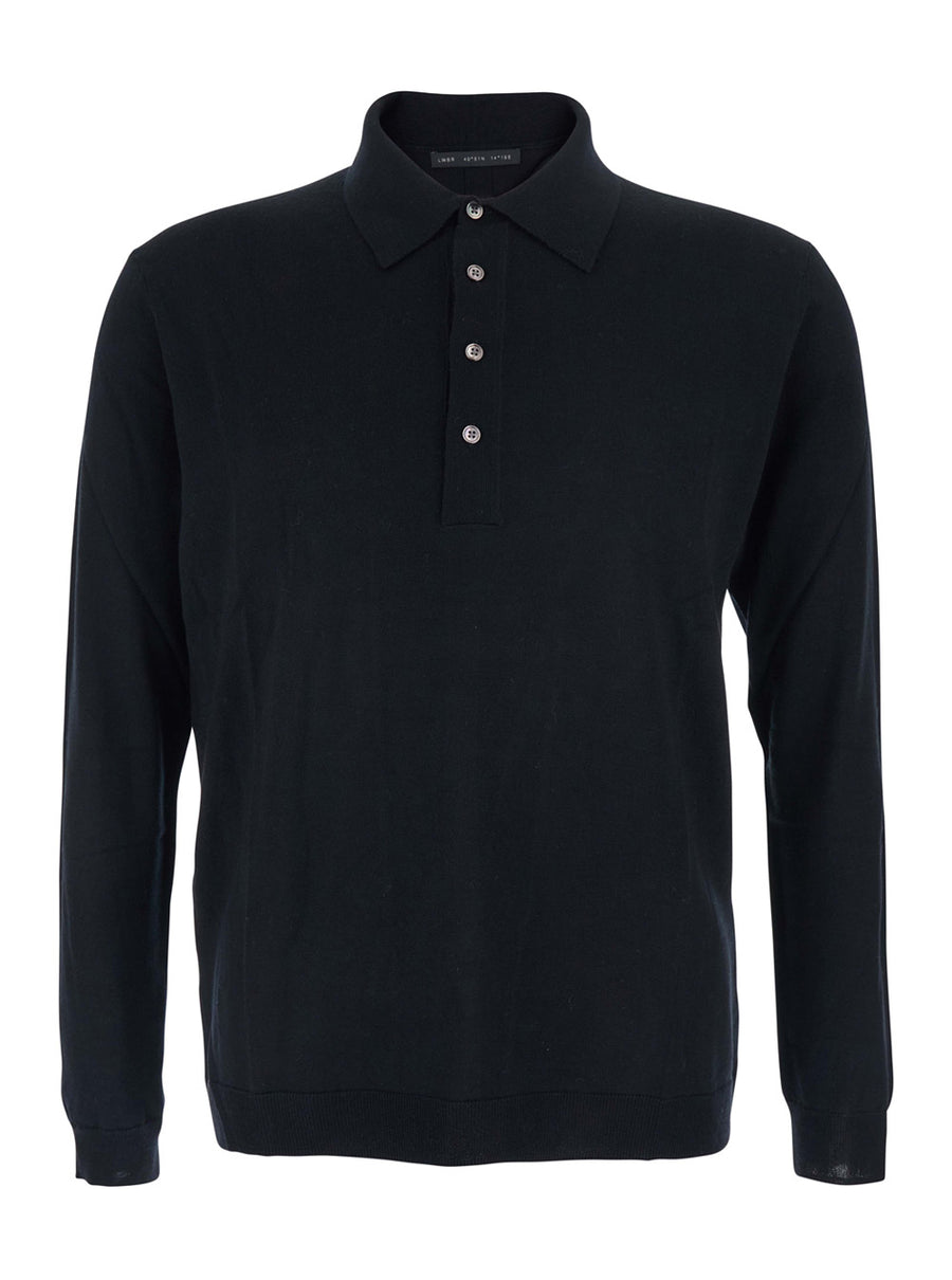 Black Wool Sweater With Polo Collar