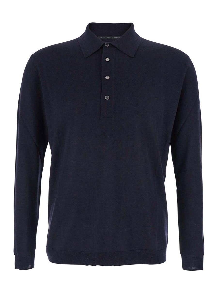 Wool Sweater With Polo Collar Blue