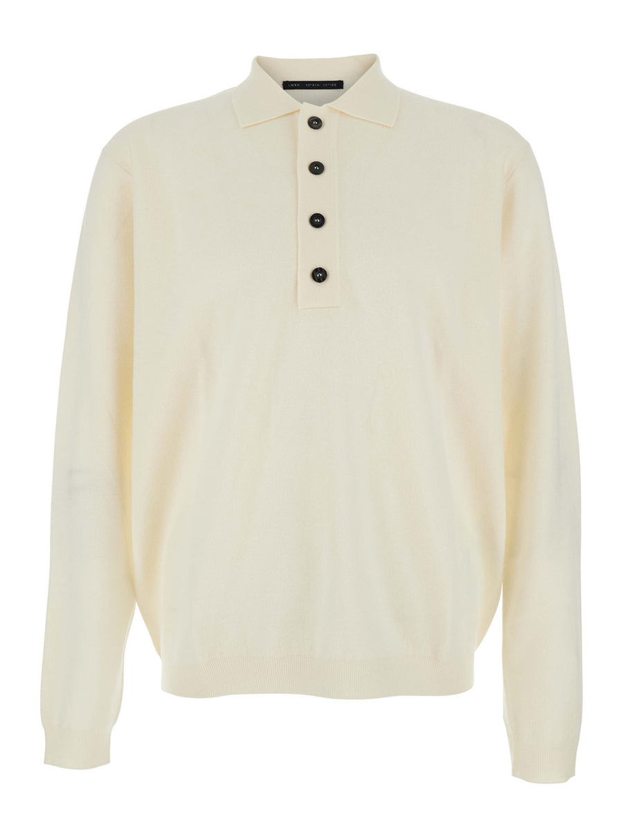 White Wool Sweater With Polo Collar