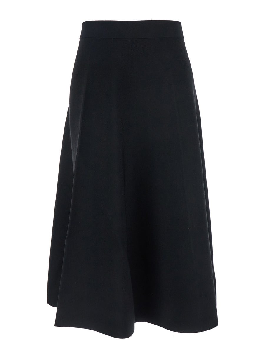 Black Midi Skirt With Elastic High Waist Viscose